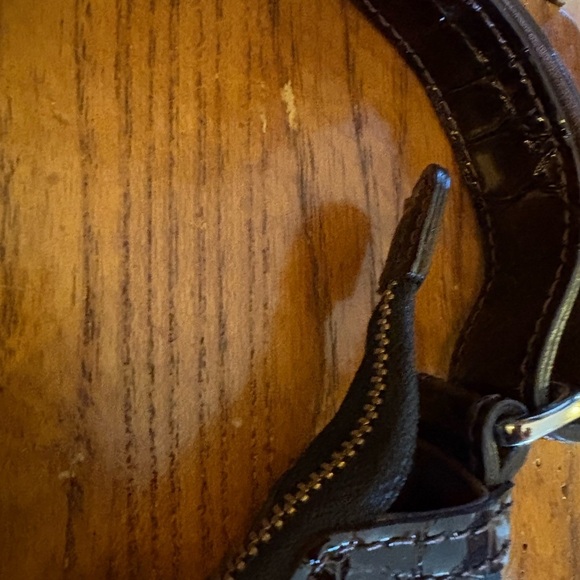 Brighton Charlie Pocket Shoulder Bag – Black Nylon with Brown Croc Patent Trim - Picture 4 of 11